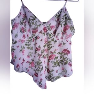 Japna Floral Print Asymetrical Hem Cami Tank - Pink Floral Baby Doll Size S